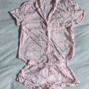 Victoria's Secret Pink Logo Short-Sleeve Pajama Set, Small top, XS shorts